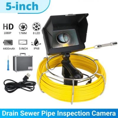 Sewer Camera 65FT/20M 5" Monitor HD 1200TVL Pipe Inspection Camera w/LED Lights