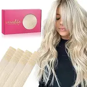 WENNALIFE Tape in Hair Extensions Human Hair, 50cm 20pcs 50g 50cm 20 inch Platinum Blonde Remy Hair Extensions Straight Human Hair Tape in Extensions Skin Weft Tape Extensions Human Hair