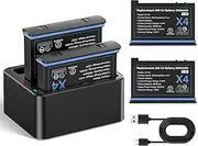 2Pcs Batteries Compatible with Insta360 x4 Battery Charge Hub 360x4 Charger Station for Insta 360x4 Accessories (Included 360X4 Batteries 2600mAh)