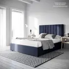Ensemble Velvet Fabric Bed Base Bed Frame Support Slat, Navy