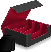 Card Deck Case for Trading Cards，Card Storage Box Holds 1800+ Single Sleeved Cards,PU Leather Magnetic Closure Commander Card Boxes Magic Card Holders Fit for Game Cards and Sport Cards (Black&Red)