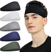 [Grovigor] Sports Headbands 5 Pcs, Moisture Wicking Workout Headband, Non Slip Sweat Bands for Running Hiking Cycling Football Yoga Hairband for Women and Men