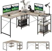 Giantex L-Shaped Desk with Storage Shelves, 242cm Wooden Corner Desk, Large Computer Gaming PC Desk, Home Workstation, Writing Table Study Desk for Bedroom Study (Natural)