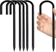6Pcs12 Inch/30cm Rebar Ground Tent Stakes Galvanised Ground Anchor, Tent Pegs, Ground Anchor, Ground Pegs, Tent Nails, Building Anchor, J-Shaped for Fence, Tents, Canopies, Shed, Swing, J-Shape-Black