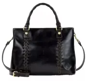 Patricia Nash Dorothy Satchel/Crossbody Leather w/Dustbag Black/Brown NWT