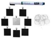Chalkboard Sign Wine Charms for Glasses. 8x Square Shaped Erasable Wine Glass...