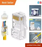 Pack of 100 EZ Crimp RJ45 Pass-Through Connectors for Solid & Stranded Cables