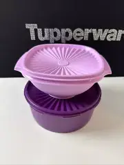 Tupperware Servalier Stacking Canister 7.5 Cup & Servalier Bowl 5.25 Cup Purple
