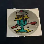 Vintage 80’s Foil Mylar ICE CREAM SUNDAE Sticker - Rare