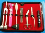 PINK LED FIBER OPTIC Otoscope Tuning Fork C128 Reflex Hammer Bandage Scissors