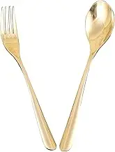 LIFKOME 1Set Reusable Brass Elegant Fork and Spoon for Steak Dinner Portable Tableware for Home Parties and Celebrations and Easy to Clean