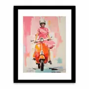 Modern Scooter Lady Art Canvas Framed Art Print