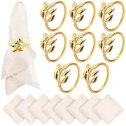 Gold Napkin Rings and Napkins Cloth Set of Napkins and Napkin Rings Set of 8