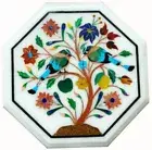12" Marble side end Table top handmade floral inlay semi precious stones work