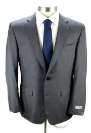 Canali Suit Jacket 40 R (50 EU) Grey Purple Stripe 150's Wool Silk Slim Fit Coat