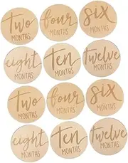 SECFOU 12 Pcs Growth Card Round Monthly Milestone Discs Monthly Milestone Marker Round Monthly Milestone Sign Monthly Milestone Wooden Monthly Milestone Discs