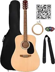 [Fender] Dreadnought Acoustic Guitar - Natural Bundle with Gig Bag, Strap, Picks, and Austin Bazaar Instructional Video