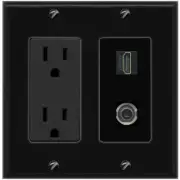 1 Port 3-5MM HD Wall Plate-Outlet Black/Black