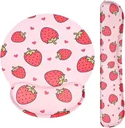 Ksriylm Cute Mouse Pad with Wrist Support Keyboard Wrist Rest Set,Ergonomic Mouse Pad with Non-Slip Base for Office Gaming Working Computers,Easy Typing & Pain Relief Mouse Mat,Pink Strawberry