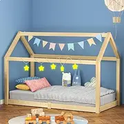 ALFORDSON Oak Kids Bed Frame w/o Guard Rail, Solid Pine Wood Bed Base Foundation Children's Beds, Wooden Timber House Frame Single Mattress Base Platform, Rocco Series Bedroom Furniture