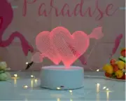 CUPID'S HEART 3D Night Light Optical Illusion Lamp USB/Battery Powered FREE SHIP