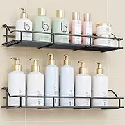 Adhesive Shower Caddy Shelf Shower Wall Organizer,Large Capacity Bathroom Shelves,No Drilling Shower Basket for Storage,SUS304 Stainless Steel Rustproof (Black)