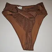 American Eagle Aerie Twist Front High Cut Cheeky Bikini Bottom SMALL Dark Brown