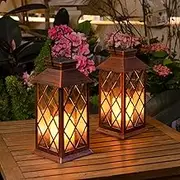 2Pack 11" Outdoor Solar Lanterns Waterproof Garden Gifts Women, Flickering Flameless Candle Mission Lights for Patio, Table ,Outdoor, Party, Yard,Lawn,Mothers' Day Gifts for Mom (Antique Copper)