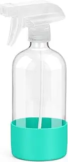 Rionisor Glass Spray Bottles with Silicone Sleeve Protection, Empty 16OZ Reusable Spray Bottles, Refillable Containers with Spray Nozzles for Cleaning Solutions, Plants and Essential Oils 1 Pack Green