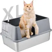 Stainless Steel Litter Box with Lid, Extra Large Metal Cat Box for Big Cats, Hig