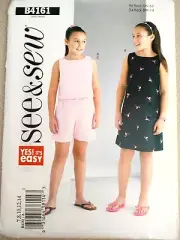 Butterick See & Sew Pattern B4161 Girls' Shorts Top Dress Sizes 7 8 10 12 14