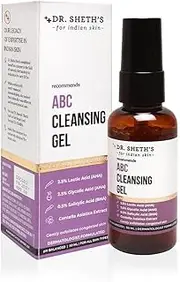 Dr. Sheth's ABC Cleansing Gel With AHA & BHA - Gycolic Acid, Lactic Acid, Salicylic Acid & Cica (Vegan) For Clean Pores & Radiant Skin, 50ml
