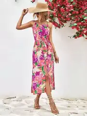 Floral Print Split Midi Dress