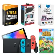Nintendo Switch Red/Blue OLED + Animal Crossing New Horizons + Surge Starter Kit