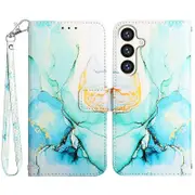 For Samsung Galaxy S24 Case Marble Pattern Leather Wallet Phone Cover - Green LS003