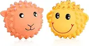 2Pack Squeaky Dog Toys Interactive Latex Squeak Fetch Play Animal Balls Spiky Soft Rubber Puppy Teeth Clean Pet Toy for Small Medium Dogs (Yellow+Pink)