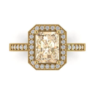 2.9Ct Emerald Cut Natural Morganite Solid Gold Halo Engagement Promise Ring