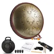 14" Steel Tongue Drum 15 Note Percussion Instrument Handpan with Mallets Bag