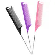 Rat Tail Combs Set: 3Pcs Long Steel Pin Teasing Combs for Salon Hair Stylists, M