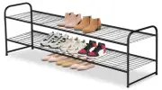 Long 2 Tier Shoe Rack for Closet Metal Wide Stackable Storage Organizer