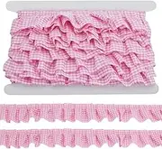 PH PandaHall 10 Yards Gingham Ruffle Trim Pink Pleated Trim 1-5/8 inch Gathered Lace Ribbon Ruffle Ribbon Trim Wavy Lace Edge Trim for Christmas DIY Craft Sewing Dress Clothing Applique