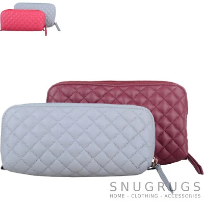 Ladies / Women Twin Pack Leather Quilted Design Cosmetic / Make Up / Pencil Case