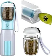 Portable Dog Water Bottle, Pet Water Bottle with Food Container & Poop Bag Holder, Lightweight, Leak Proof Pets Drinking Bottle,for Walking Travel Puppy Essentials(Blue)
