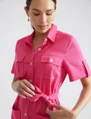 [Katies] Katies 3Q Sleeve Midi Shirt Dress - Size 18 - Womens - Pink 18 Pink