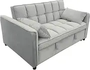 Sarantino Quincy 2-Seater Velvet Sofa Bed in Light Grey with Wooden Frame and Tufted Design - Light Grey