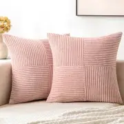 Corduroy Pillow Covers Pack of 2 Boho Decorative 16" x 16" (Pack of 2) Pink