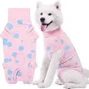 Comwish Dog Recovery Suit, Dog Surgery Suit Post Spay, Neuter, Abdominal Surgical Suit for Male Female Dogs Can Pee, Prevent Licking Soft Breathable Cotton Covers Wound Stitches, Pink, XL