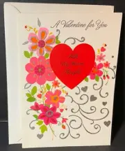 VTG Norcross Valentine Card UNUSED Red Heart, Flowers, Silver Accents So Pretty!