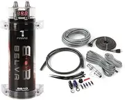 BELVA Professional Grade 1 Farad Capacitor and 4 Gauge Amp Kit with 2 Channel RCA Comb Kit (1 Farad Capacitor and 4gauge 2 Channel amp kit) (Black) [B1DK42BK]
