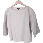 NEW Eileen Fisher Bateau Neck Cotton Ripple Checkered Box Top White Sz S NWT